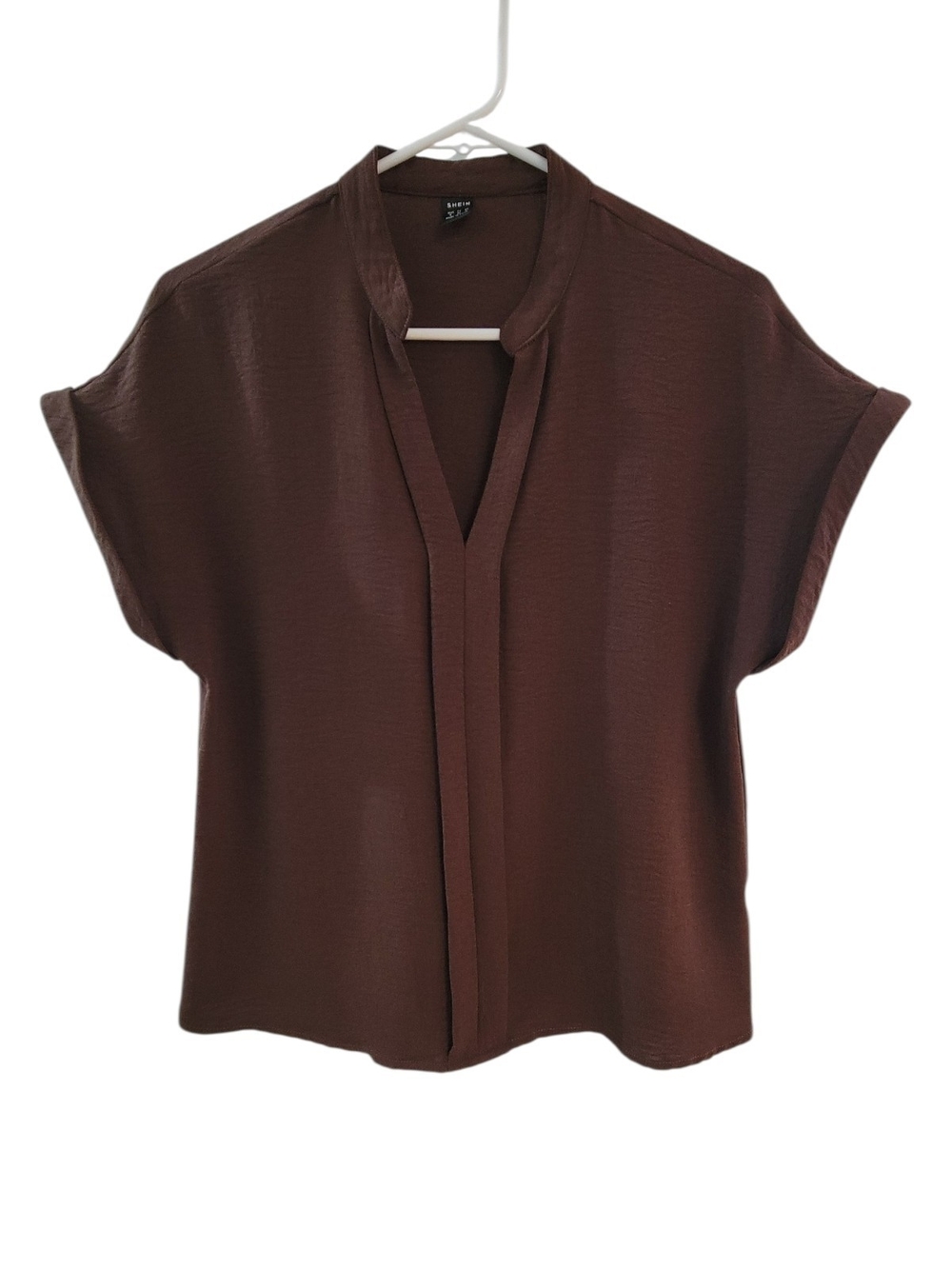 Chocolate Brown Split V-Neck Cap Sleeve Blouse Business Casual Office